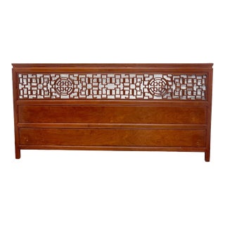 Vintage George Zee & Co Chinoiserie Style Solid Teak King Size Headboard For Sale