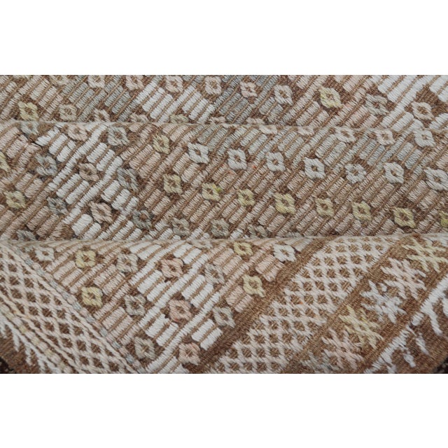 Turkish Kilim Gallery Runner With Ivory and Taupe Geometric Patten 6'4 X 11' For Sale - Image 9 of 10