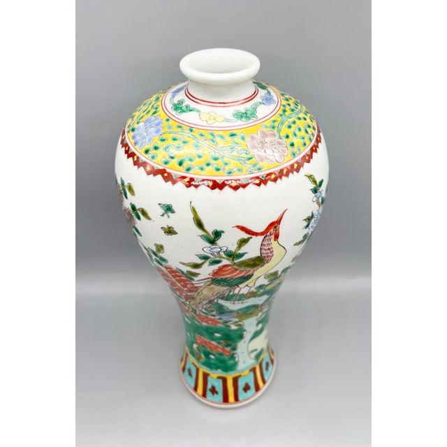 Large Hand-Painted Chinese Famille Verte Porcelain Vase With Phoenix – Chinoiserie / Asian Traditional For Sale - Image 11 of 12