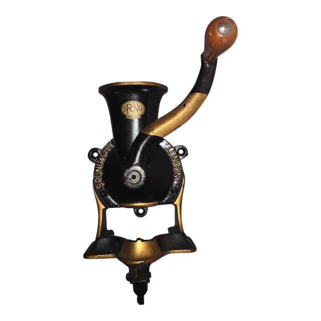 Antique English Cast Iron Coffee Grinder For Sale