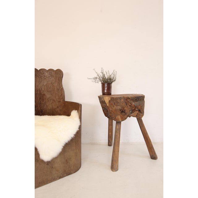 Rustic Primitive Wabi Sabi Wooden Chopping Block Side Table, Early 20th Century For Sale - Image 3 of 18