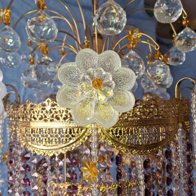 1960's Opulent Hollywood Regency Amethyst/ Cut Crystal Floral & Sphere Whimsical Chandelier by Palwa For Sale - Image 13 of 18