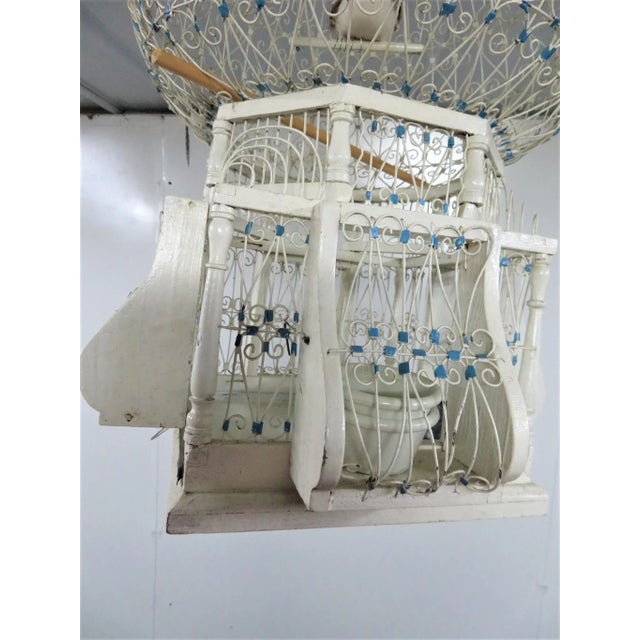 Mid 20th Century Shabby Chic Twisted Wire & Wood Birdcage For Sale - Image 5 of 8