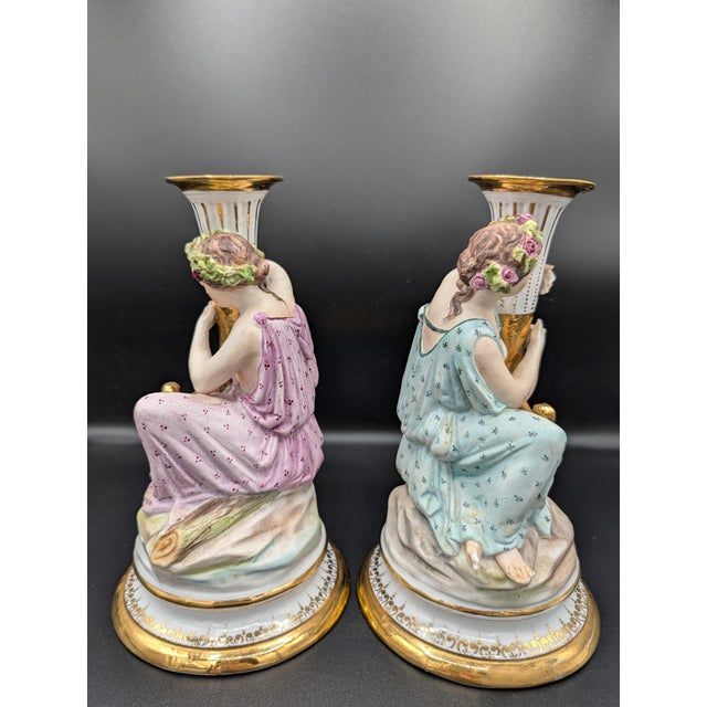Mid 19th Century 1860s Staffordshire England Sutherland & Sons Two Figurines Candlesticks 8.5" For Sale - Image 5 of 10