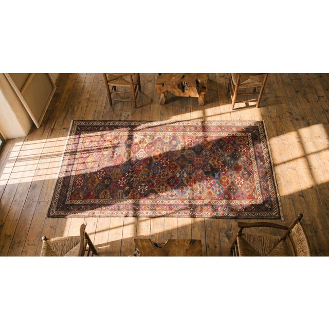 1920s Brown Diamond Tribal Antique Persian Kurdish Rug 4'2" X 9'4" Handknotted Wool Carpet For Sale In New York - Image 6 of 7