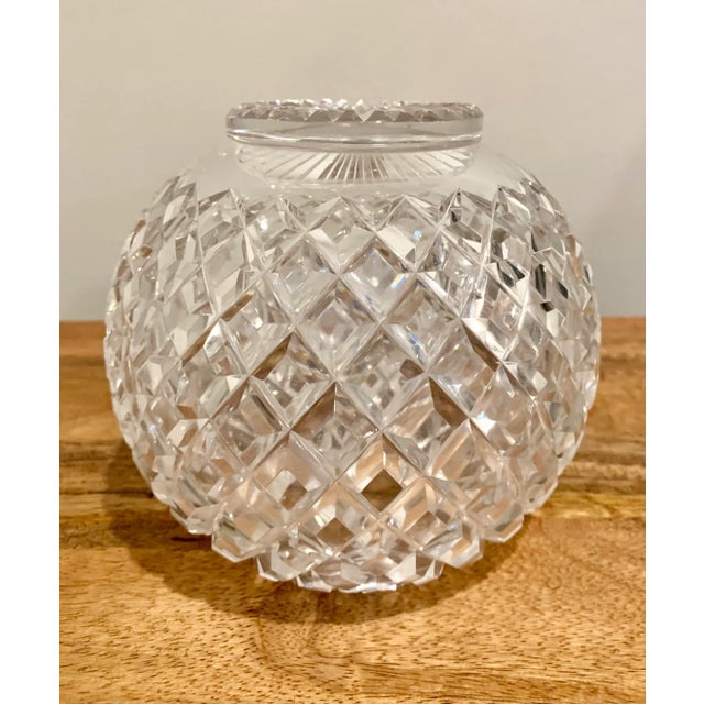 Vintage Modern Hand Cut Round Clear Crystal Vase Rose Bowl For Sale In San Diego - Image 6 of 7
