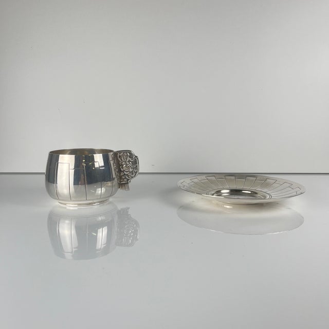 Art Deco Silver-Plated Cups and Saucers from Corbière & Vuillermoz, France, 1920s, Set of 4 For Sale - Image 12 of 18