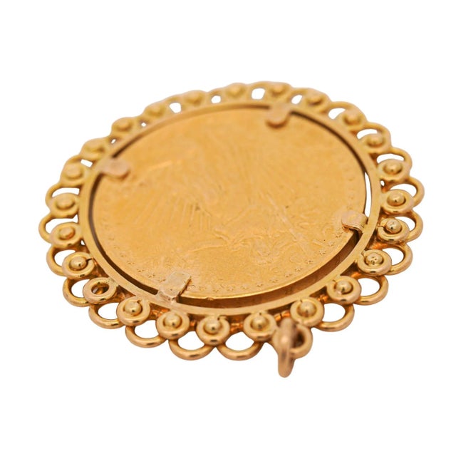 1924 Lady Liberty Usa 20 Dollar Coin Bezel in 14k Yellow Gold Pendant For Sale - Image 4 of 4