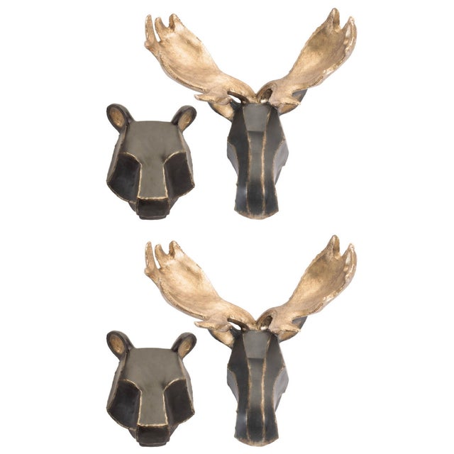 Black Geometric Bear and Moose Wall Mounts (Set of 2) For Sale - Image 8 of 8