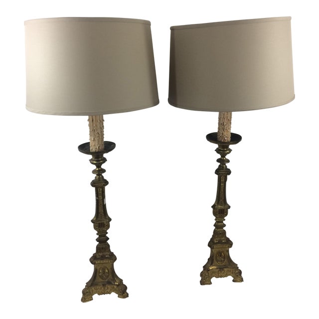 19th Century French Pricket Lamps - a Pair For Sale