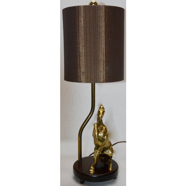 Vintage Solid Brass Horse Lamp With Shade For Sale - Image 4 of 9