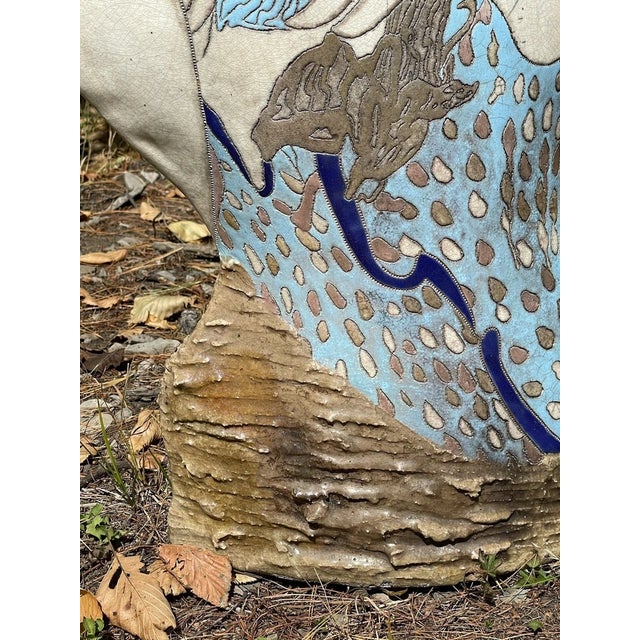 Blue 20th C. Fine & Large Retro Kemenyffy Double Sided Sculptural Raku Art Vessel For Sale - Image 8 of 16