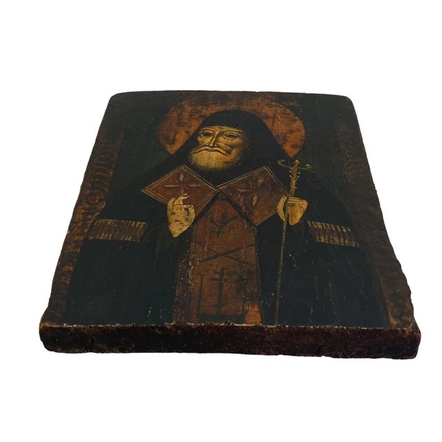 19th C Russian Icon of the Patriarch Tikhon of Moscow 10" H For Sale In New York - Image 6 of 7