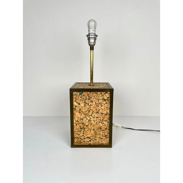 Cork & Brass Table Lamp, Italy, 1970s For Sale - Image 3 of 8