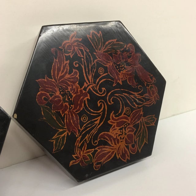 Vintage Black Lacquer Hexagon Box For Sale - Image 10 of 11