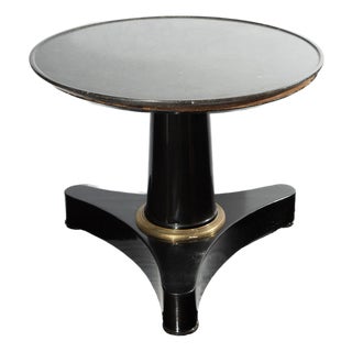 19th-C. Black Lacquer Pedestal Table w Fossil Stone Top and Gilt-Bronze Elements For Sale