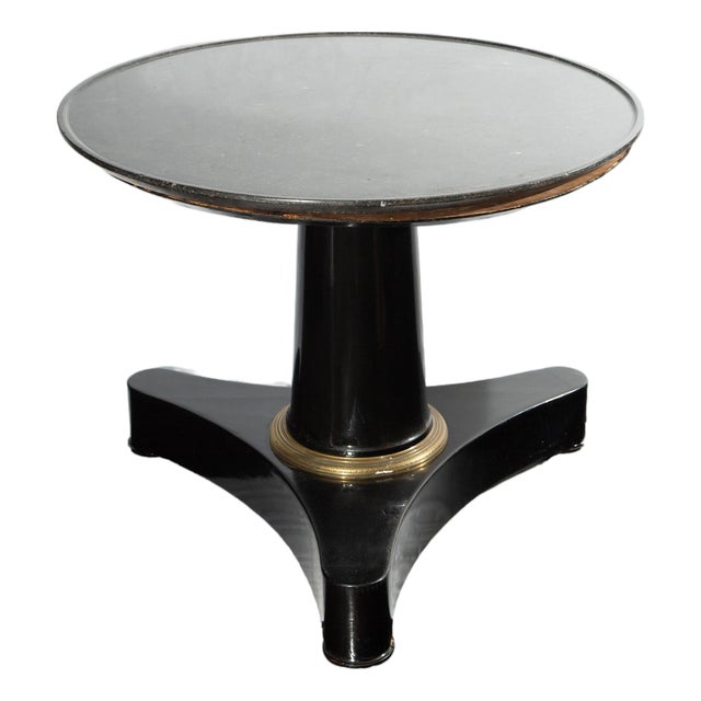 19th-C. Black Lacquer Pedestal Table w Fossil Stone Top and Gilt-Bronze Elements For Sale