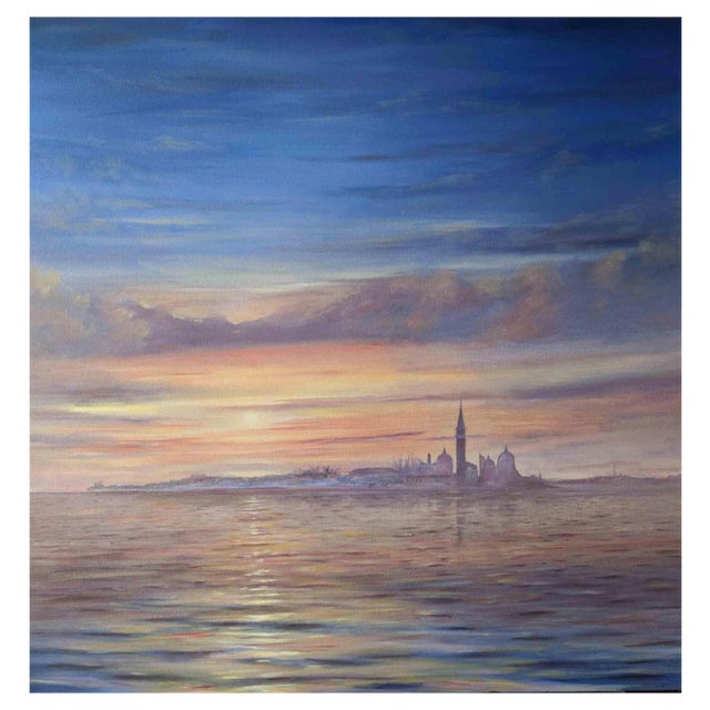 Adriano Bernetti da Vila, Sunset in Venice, Original Oil on Canvas, 2018 For Sale