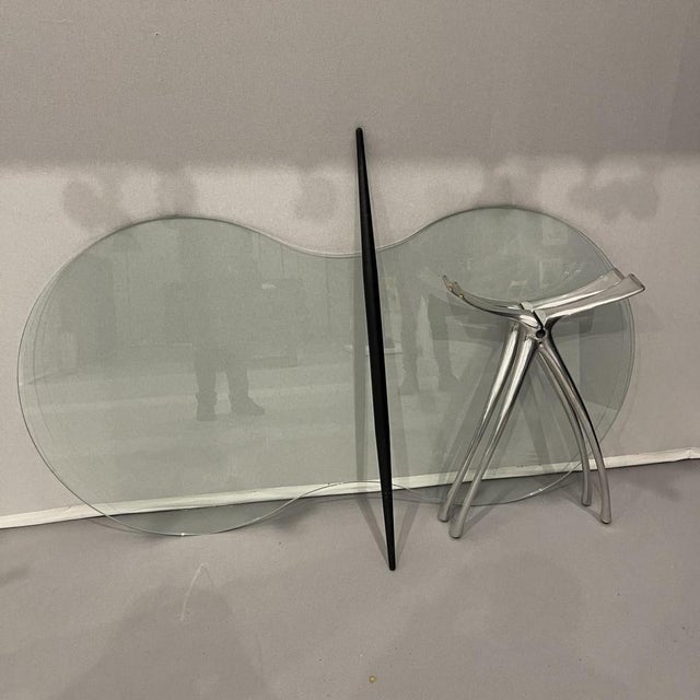 Desk in Brushed Aluminium and Kidney Glass by Bernard Dequet for Protis Design, France, 1990 For Sale - Image 12 of 14