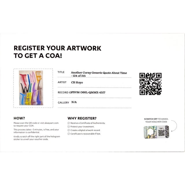 Contemporary Cb Hoyo, Time Will Tell, Framed Hand Signed Silkscreen, 2020 For Sale - Image 3 of 3