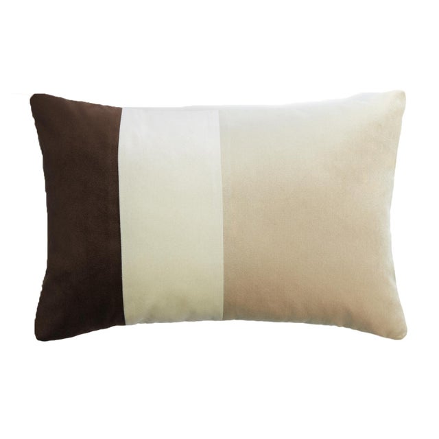 Contemporary Triple Cushion in Velvet Brown and White Beige from Lo Decor For Sale - Image 3 of 3