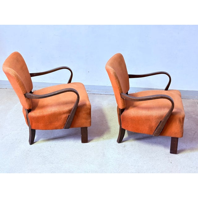 Vintage Lounge Chairs by J. Halabala, 1940s, Set of 2, in Good conditions. Designed 1920 to 1949 This piece is attributed...
