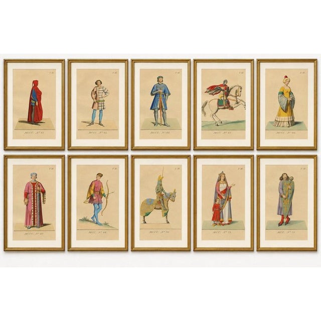 Medieval Costumes and Chivalric Figures, Hand-Colored Costume Plates c.1800 A charming and visually striking set of ten...