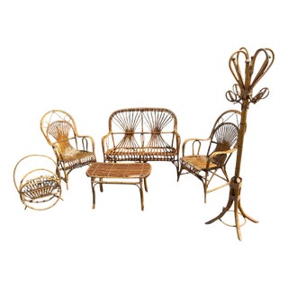 Midcentury Modern Bamboo Rattan Sofa Set, 1960s, Set of 6 For Sale