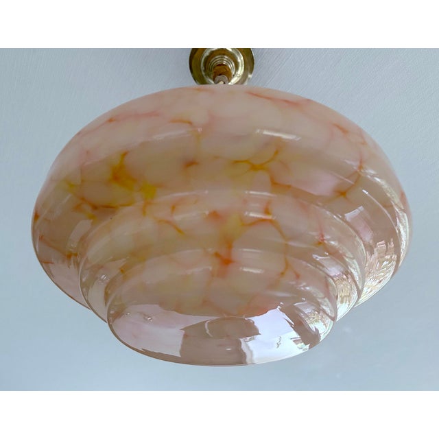 Art Deco Pendant Light in Pink Marble Glass, 1930s For Sale - Image 15 of 18