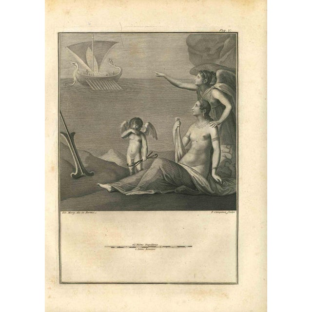 Odysseus ship and goddess on the shore from the series "antiquities of herculaneum", is an original etching on paper...