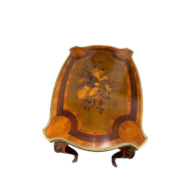 French French Louis XV Style Bronze Doré Marquetry Side Table, Circa 1870 For Sale - Image 3 of 12