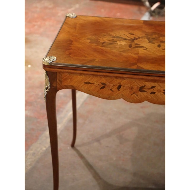 Late 19th Century 19th Century French Louis XV Walnut Marquetry Folding Game Table With Felt For Sale - Image 5 of 12