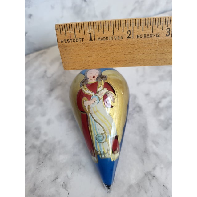 Blue Hand-Painted Li Bien Angel Ornament With Gold & Blue Accents in Gift Box For Sale - Image 8 of 11