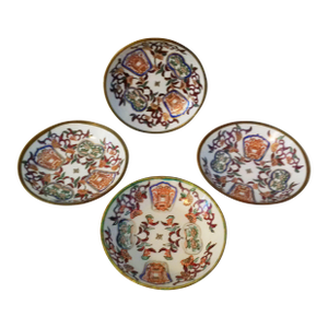 Mid-Century Chinese Brass Encased Porcelain Bowls, Set of 4