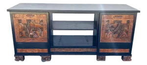 1950s Mid-Century James Mont Style Carved Media Credenza Stereo Cabinet