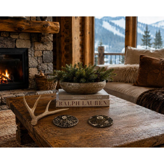 These remarkable plates are crafted from ammonite fossil stone, a natural material formed from the fossilized remains of...