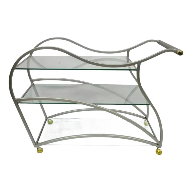 Late 20th Century Design Institute of America Rick Lee Style Brushed Nickel Metal Sculptural Bar Cart For Sale