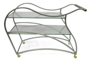 Late 20th Century Design Institute of America Rick Lee Style Brushed Nickel Metal Sculptural Bar Cart