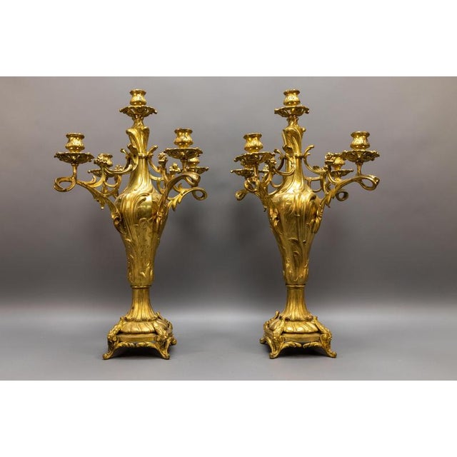 Large French Louis XV Style Bronze Candelabras, 1920, Set of 2 For Sale - Image 13 of 18