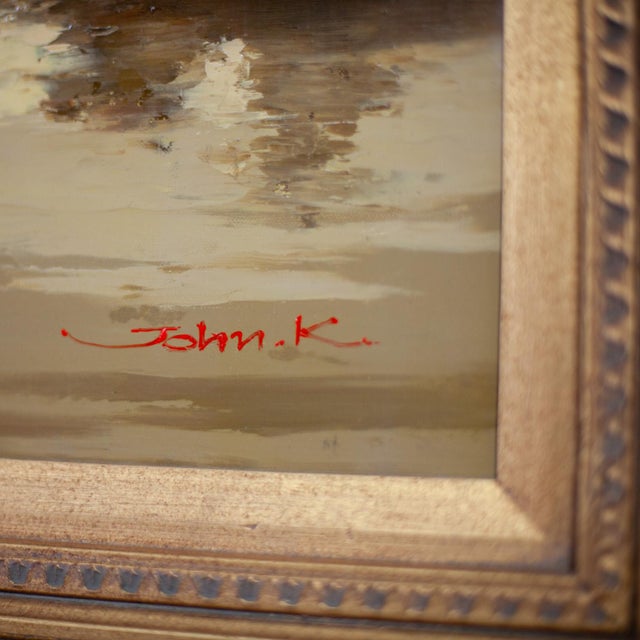 Green Late 20th Century Monumental Oil Landscape Painting in Ornate Gilded Frame Signed by John K. For Sale - Image 8 of 12