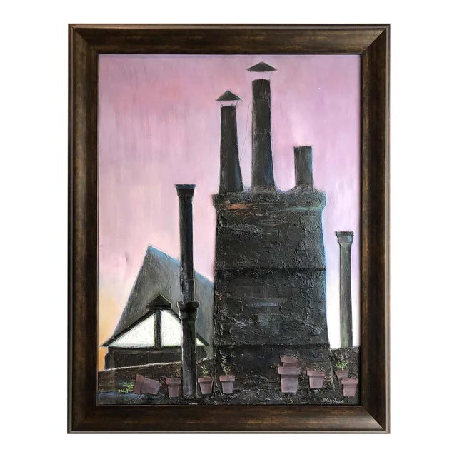 Industrial Mixed-Media Oil Painting by Robert Blanchard For Sale