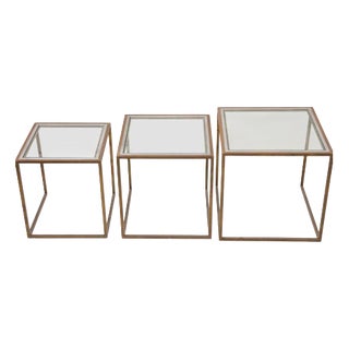 Metal and Glass Nesting Tables, 1970s, Set of 3 For Sale
