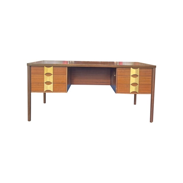 Herman Miller Vintage Modern Italian Designer Desk With Brass Pulls in Herman Miller Style For Sale - Image 4 of 16