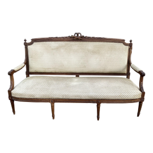 French Louis XVI Walnut Settee W/ Velvet Upholstery