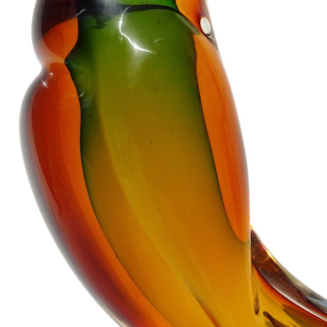 Murano Vintage Murano Sommerso Orange Green Gold Flecks Italian Art Glass Tall Pheasant Bird Figure Sculpture For Sale - Image 4 of 7