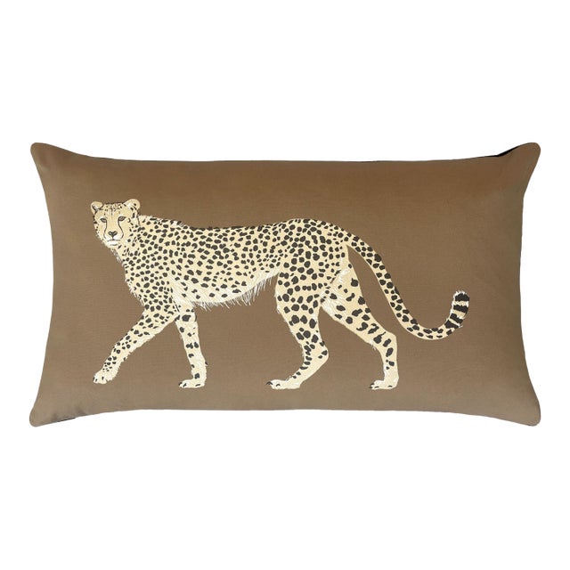 Walking Cheetah Chocolate Brown and Black 22" Lumbar Pillow For Sale