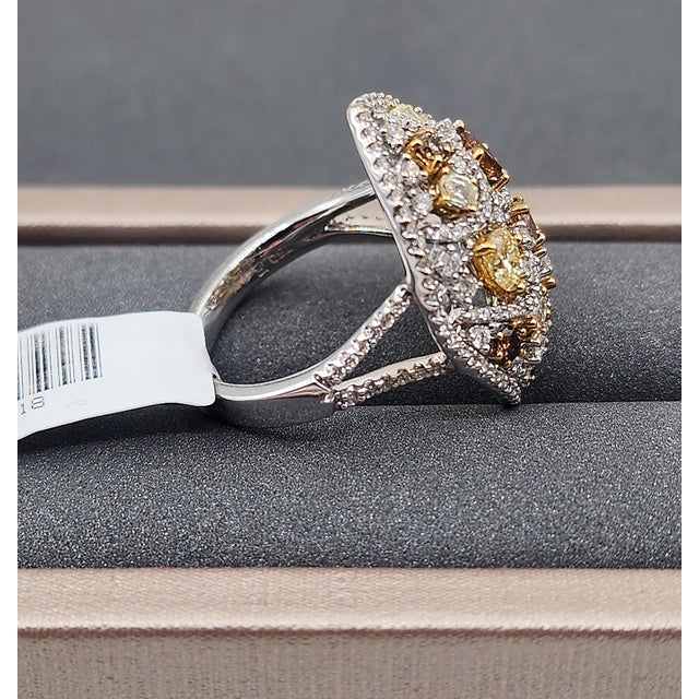 Brown 2.21 Ct Natural Brown, Yellow, and Pink Diamond Ring Size 6.5 For Sale - Image 8 of 8