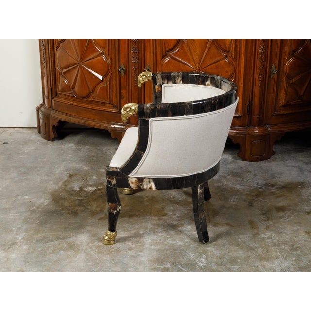 Mid 20th Century Italian Midcentury Horn Tub Chair with Gilt Rams' Heads and New Upholstery For Sale - Image 10 of 11