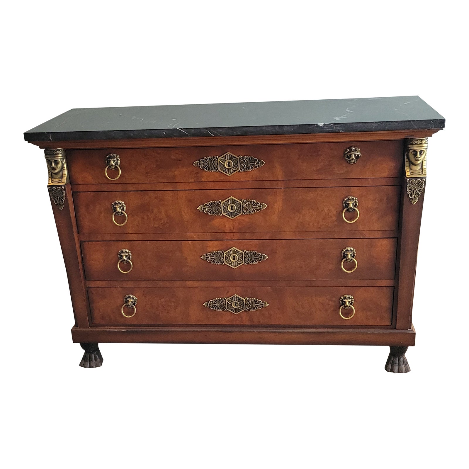 Henredon Marble Top Empire Egyptian Revival Chest of Drawers | Chairish