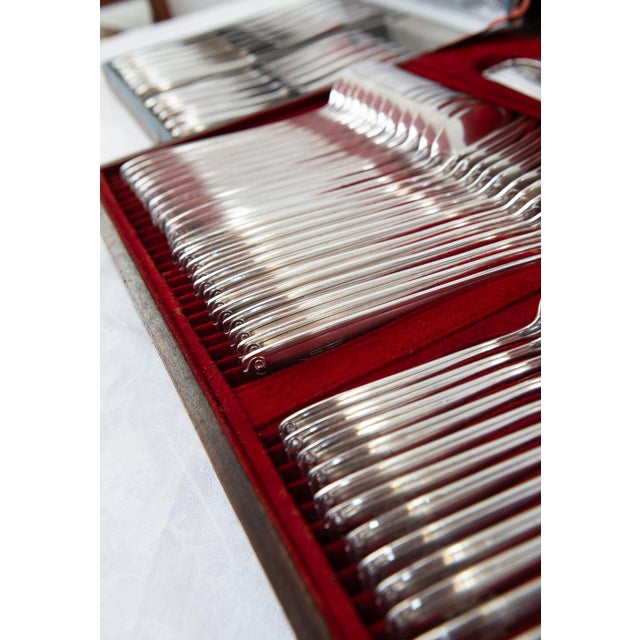 Metal Antique French Cutlery Set for 12 with A.R. Initials by François Frionnet, 1940s, Set of 61 For Sale - Image 7 of 15
